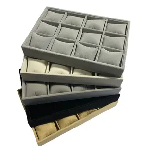 Factory Custom jewelry watch display organizer tray with gray velvet pillow cushion