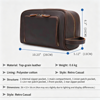 Tas Clutch Kulit Sapi Coklat Tua Pria, Tas Perlengkapan Mandi Kulit Asli, Tas Cuci, Dopp Kit, Pegangan Samping, Pesanan Grosir Pabrik