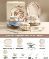 Service de vaisselle en céramique florale, bols et assiettes colorés sous glaçure, pour la maison et les cadeaux