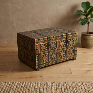 Meilleure boîte de rangement en bois laqué oriental, boîte décorative rectangulaire avec motif floral, design noir et or, pour la chambre à coucher - Product Image 5