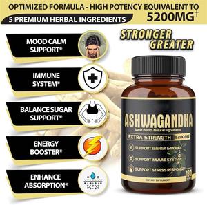 Capsules d'Ashwagandha 5200mg Extra Fortes, 120 Comprimés, Extrait de Racine Biologique pour le Soulagement du Stress, l'Amélioration de l'Humeur et le Soutien Énergétique, Complément Alimentaire - Product Image 2