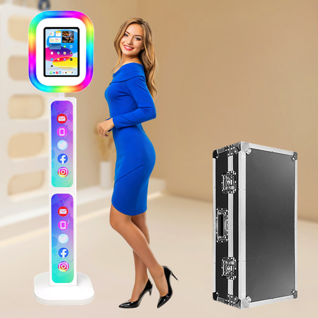 2026 New iPad Photo Booth Machine Printer Shell Stand Roaming Oval 12.9 Inch iPad DSLR Photobooth Roamer Kiosk With Flight Case