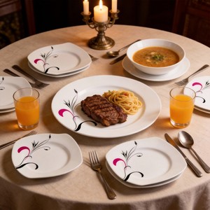 HARVIT Porcelain <strong>Dinnerware</strong> <strong>Set</strong> <strong>for</strong> Restaurants Contemporary Design <strong>8</strong>-Piece - Product Image 4