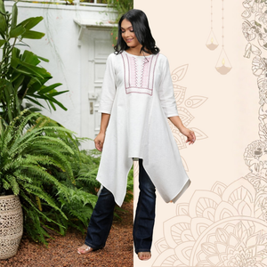 Asymmetrical Hem Round Neck Embroidery <b>Kurta</b> <b>Top</b> Apparel Dresses Wholesale for Women - Product Image 3