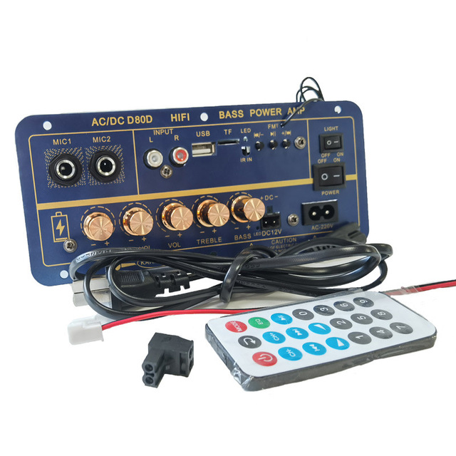 D80D 220V 12V with Charging Digital BT Amplifier Board Subwoofer Dual Microphone Karaoke Amp Speaker Home Theater DIY 60W