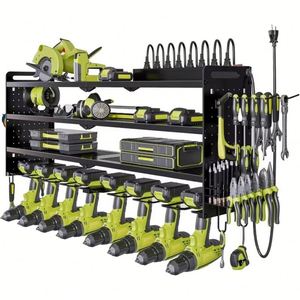 Organisateur de garage mural pour balais, outils de jardin et machines, idéal pour grandes armoires d'atelier et rangement mural - Product Image 3