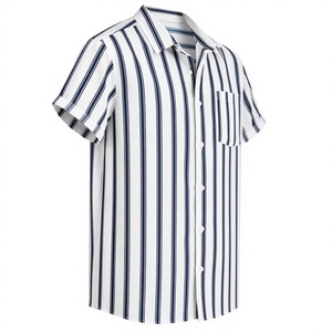 เสื้อเชิ้ตผู้ชายลำลอง สีขาว-น้ำเงิน ปกคอพับ ผ้าฝ้าย 100% ระบายอากาศได้ดี เป็นมิตรกับสิ่งแวดล้อม แห้งเร็ว ผ้าป๊อปลิน แขนสั้น - Product Image 4