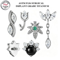 Piercing d'oreille Freya en titane ASTM F136 à filetage interne, avec chaîne pendante en CZ marquise et fleur de tulipe, pour cartilage, hélix, tragus