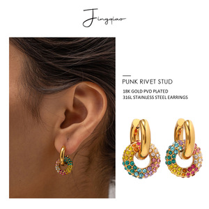 Pendientes de Diamantes para Mujer, Acero Inoxidable, Corte Brillante Redondo, Diseño Geométrico, Uso Diario, Piedras de Imitación Coloridas - Product Image 2