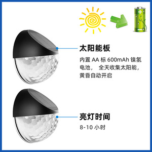 Lampe murale solaire Hejia, lot de 4, étanche, à induction, pour jardin, cour, balcon, villa, lumière décorative - Product Image 6