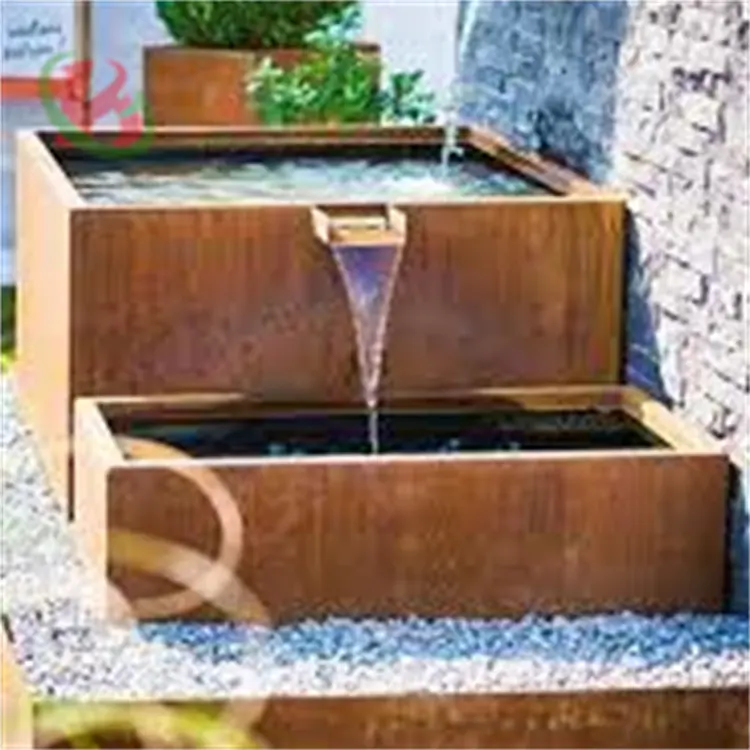 Corten çelik yuvarlak su masa dışarı kapı bahçe su özelliği su çeşme gölet düşmek