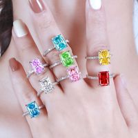 Hete Verkoop S925 Sterling Zilver Hoge Carbon Diamanten Ring Luxe Ijs Bloem Gesneden Zirkoon 8*11 Gekleurde Edelsteen Dames Ring