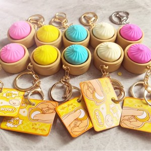 Cute Simulation Steamer Buns Decompression Button <b>Keychain</b> Small Pendant Book Bag Decoration Decompression Toy Model - Product Image 2