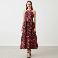 Robe midi à bretelles en jacquard floral personnalisée pour femmes, robes de soirée pour femmes