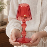 Lampe de table en verre borosilicate rouge torsadé, résistante au vent, en forme de bougeoir pour bougie chauffe-plat, pour décoration de mariage et de table à la maison