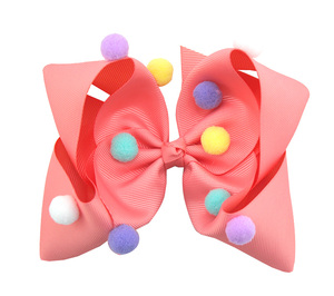 Bán buôn nơ tóc Pom Pom 6 inch, nơ tóc ruy băng cho bé gái, màu sắc mùa xuân, kẹp Pom Pom cầu vồng dành cho phụ kiện tóc bé gái - Product Image 1