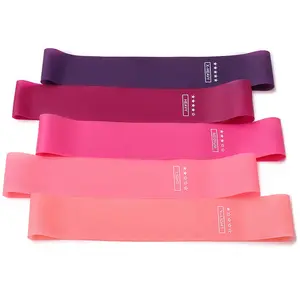 Sabuk silikon Yoga warna gradien, tali silikon elastis, pita resistensi lateks, pita latihan peregangan, warna gradien 5 buah