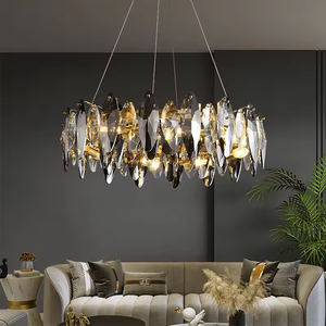 Circle Design Led Suspension Lustres de luxe en acier inoxydable gris fumée Lustres en verre cristal - Product Image 1