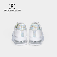 BUCCI BATANI Chaussures décontractées pour hommes en cuir blanc ivoire et tissu Scabal, tige en tissu, à lacets, semelle extérieure en caoutchouc XL SC070-E028