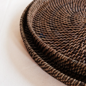 Lot de 3 plateaux de service ronds en rotin tissés à la main plateau en osier table petit déjeuner boissons snack stockage de fruits - Product Image 6