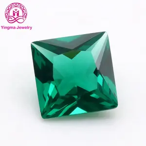 Diseño de ajuste de cera para fabricación de joyas, gemas sintéticas pulidas nano sueltas, piedra cuadrada de corte de princesa, Esmeralda verde nano