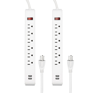 Multipresa con Protezione da Sovratensioni a 6 Prese e 2 Porte USB, Cavo di Alimentazione da 1,8 Metri, 300 <span class=keywords><strong>Joule</strong></span>, Certificato ETL, Bianco - Product Image 2
