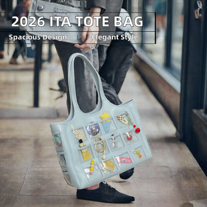 Sac fourre-tout bleu clair grande capacité pour femme avec poche transparente, idéal pour les trajets quotidiens - Product Image 2