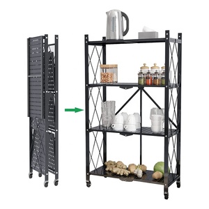 Estante de almacenamiento plegable de Metal, gran capacidad, 4 niveles, unidad de estantería plegable con ruedas de freno rodante - Product Image 1