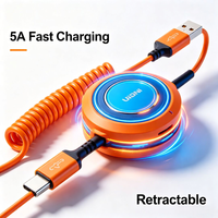 Kabel USB Mobil Retractable Zap&Go 5A |   Kabel Anti-Kusut Berbentuk Spiral |   Pengisian Cepat untuk iPhone 15, Android, Tipe-C |   Tersedia