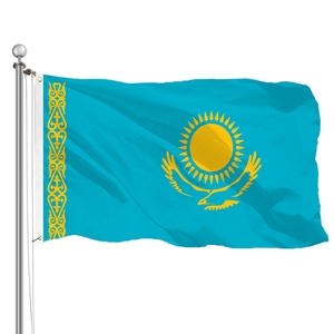 Bandera Nacional de Kazajistán Personalizada para Exteriores, 90x150cm, Azul Cielo, Sol Dorado, Águila, Estepa, Poliéster 100D - Product Image 1