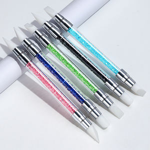 Juego de 5 Plumas de Silicona de Doble Punta de Alta Calidad para Esculpir Uñas, con Mango de Diamantes de Imitación Brillantes, Pluma de Silicona Suave para Tallar Uñas - Product Image 1