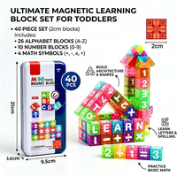 Blocs d'alphabet magnétiques 40 pièces avec boîte, jouet éducatif STEM pour enfants, blocs de construction, lettres d'orthographe, nombres à compter