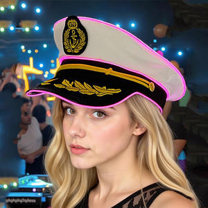 Pafu, лидер продаж, красочная светодиодная шляпа с подсветкой, вышитая капитанская большая Кепка, светящиеся шляпы, темно-синяя шляпа моряка - Product Image 3