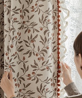 Rideau Jacquard Vintage Style Ferme avec Pompons, Semi-Occultant, Épais et Texturé pour Chambre et Salon