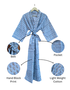 New <b>Kimono</b> Robe Cotton Floral Hand Block Print Breathable Long Sleeve Nightwear & Luxury <b>Beach</b> Cover-Up Wholesale Price - Product Image 3