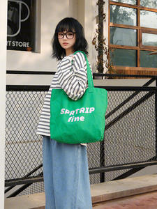 Custom Logo Letter Pattern Medium Women's <b>Weekend</b> Canvas Shopping Tote <b>Bag</b> with Zipper Closure <b>Black</b> - Product Image 3