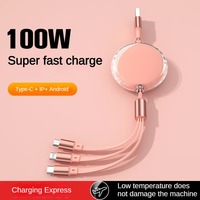 Kabel Data dapat ditarik transparan pengisian daya Cepat 100W dapat disesuaikan hadiah satu hingga tiga kabel
