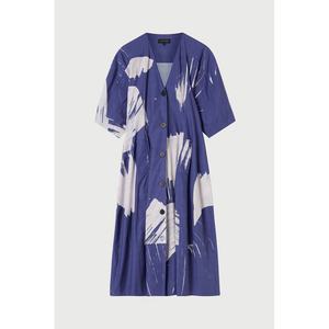 Customized <b>Ink</b> Wash Printed Short Sleeved Autumn Dress With Button Pockets - Product Image 5