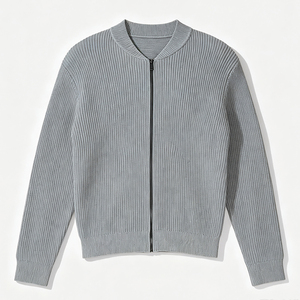 Logo personnalisé OEM ODM, coton GOTS, haut tricoté, décontracté pour le bureau, fermeture éclair intégrale, manches longues, pull d'hiver, cardigan pour homme - Product Image 1