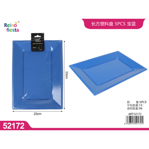 Set di 5 piatti di plastica rettangolare blu per feste ed eventi stoviglie e decorazioni - Product Image 1