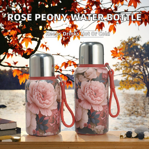 Bouteille d'eau isotherme classique en acier inoxydable 316 avec motif de fleurs de rose et de pivoine, cadeau portable pour femmes - Product Image 2