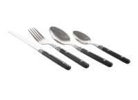 Ensemble de 4 couverts en acier inoxydable noir moderne, manche en plastique, écologiques, réutilisables, couteau à steak, fourchette à dîner, cuillère, maison, restaurant