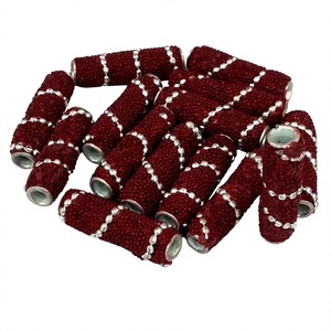 Perles de verre soufflé vintage indiennes en cristal vénitien, forme ovale, taille personnalisée, motif chevron kashmiri pour la fabrication de bijoux - Product Image 1