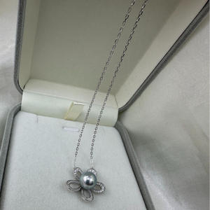 Collier Ma Akoya en argent pur avec chaîne en pétales, perles de 8-9 mm, pendentifs et breloques en argent bleu clair de qualité supérieure - Product Image 4