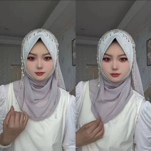 Nuosha OEM Nouveau Hijab en Chiffon à Chaîne, Style Moyen-Orient Musulman Tendance, avec Pendentif Papillon, Ornements en Cristal et Broderie Lourde Faite Main, Certifié CE, Pour Usage Quotidien - Product Image 3