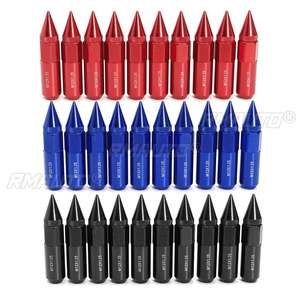 20 pièces d'écrous de roue de voiture en aluminium M12X1.25 avec pointes de 60 mm, allongés, Tuner, bleu/rouge/noir - Product Image 2