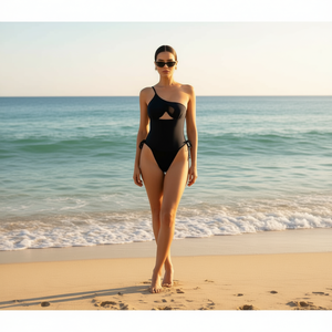 Costume da bagno intero HDJ con controllo pancia, fascia a fascia, monospalla, tinta unita, in maglia di spandex e nylon, da donna - Product Image 3