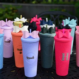 Customized Double Wall 16oz 24oz Straw Cups Plastic Tumbler Cups With Lids And Straws Party Drink Cups