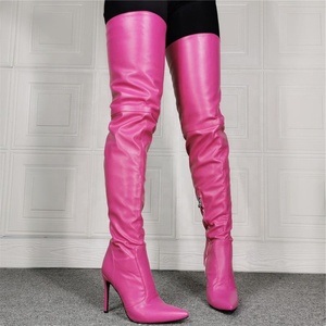 Bottes hautes pour femme, moulantes, à demi-zip latéral, couleur unie, à talon fin, bout pointu, longues, grande taille - Product Image 5