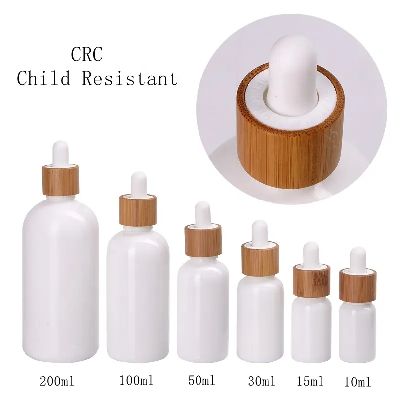 dropper bottle opal glass bottle 200ml 100ml 50 ml 30 ml 15 ml white cosmetic bottle with child resistant cap bamboo dropper